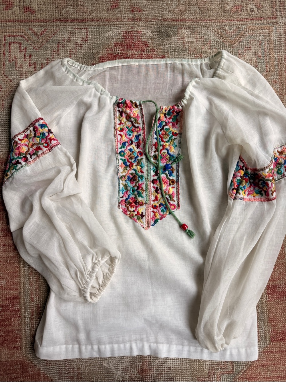 Vintage Embroidered White Boho Peasant Blouse